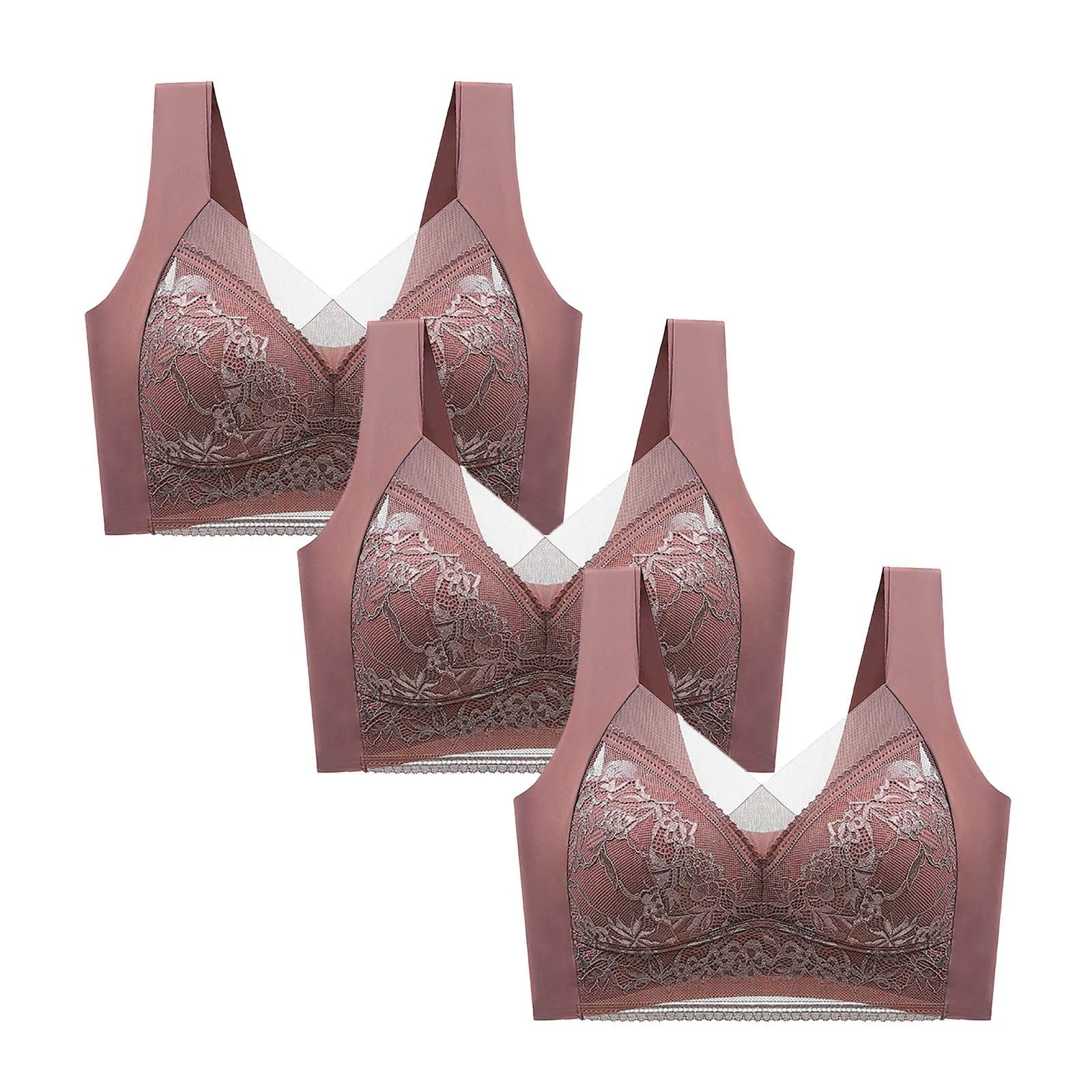 FallSweet 3 Pack Lace Push Up Bra Wireless Deep V Bralette Set L to 5XL