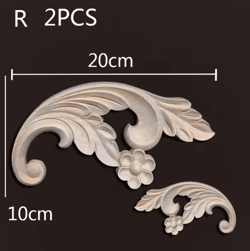 Carved Wood Appliques Set Decorative Furniture Onlays & Corner Embellishments 2pcs