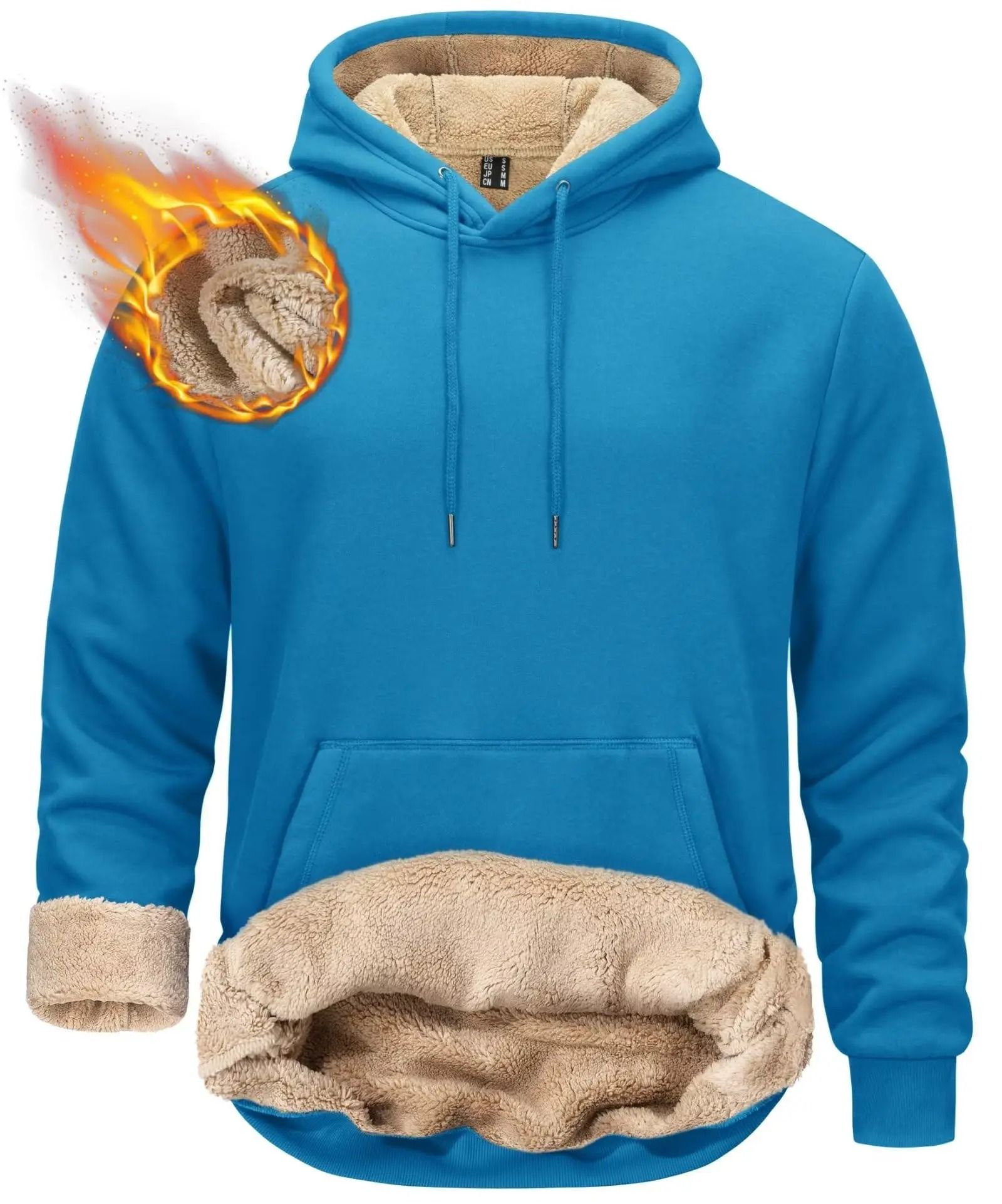 Mens Sherpa Lined Pullover Hoodie Fleece Sweatshirt