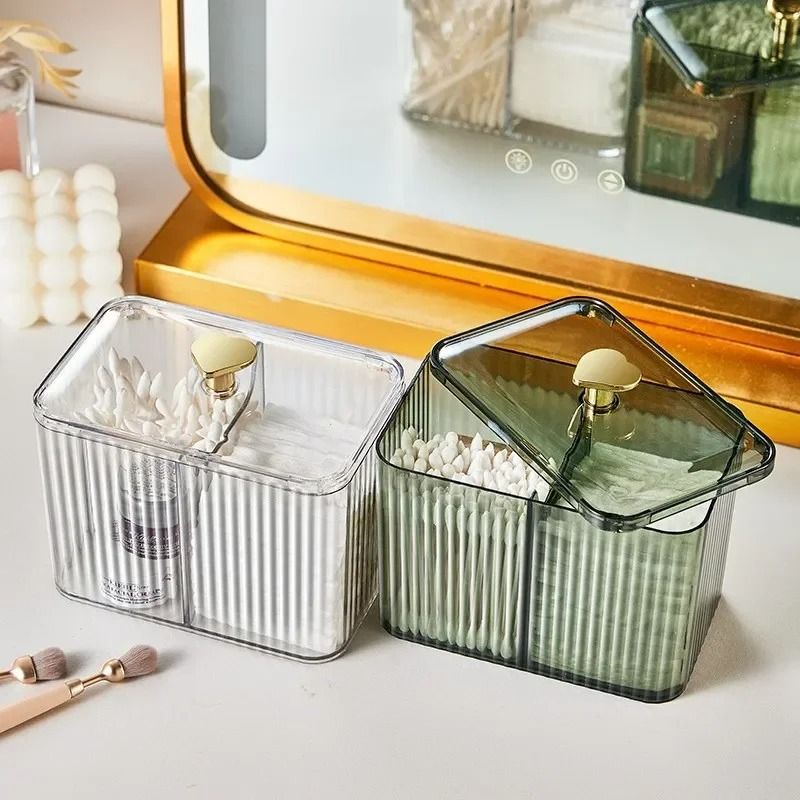 Acrylic Makeup Organizer with Dust Proof Cotton Swab Holder and Cosmetic Storage Compartments