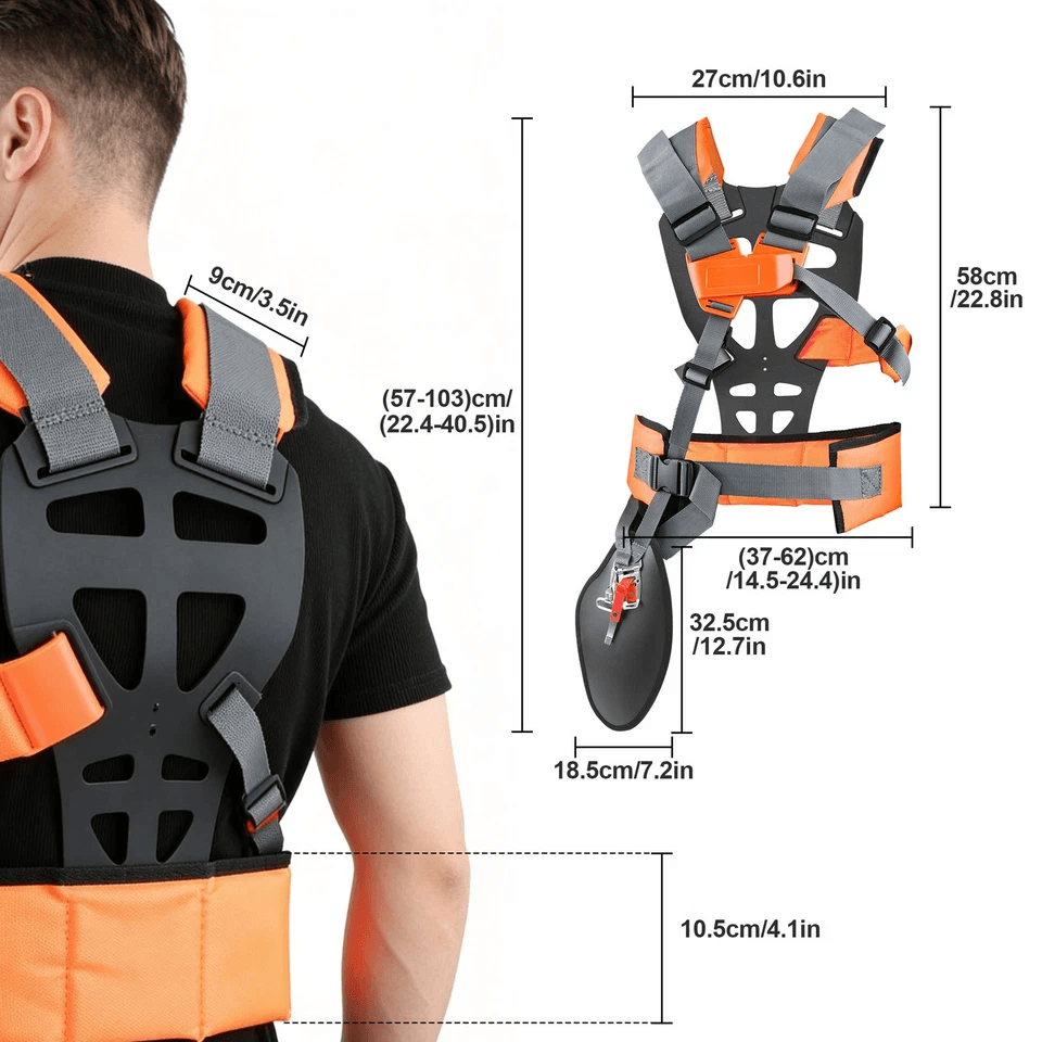 Adjustable Heavy-Duty Double Shoulder Harness for Brush Cutter, Durable Trimmer Strap for Lawn Care and Landscaping