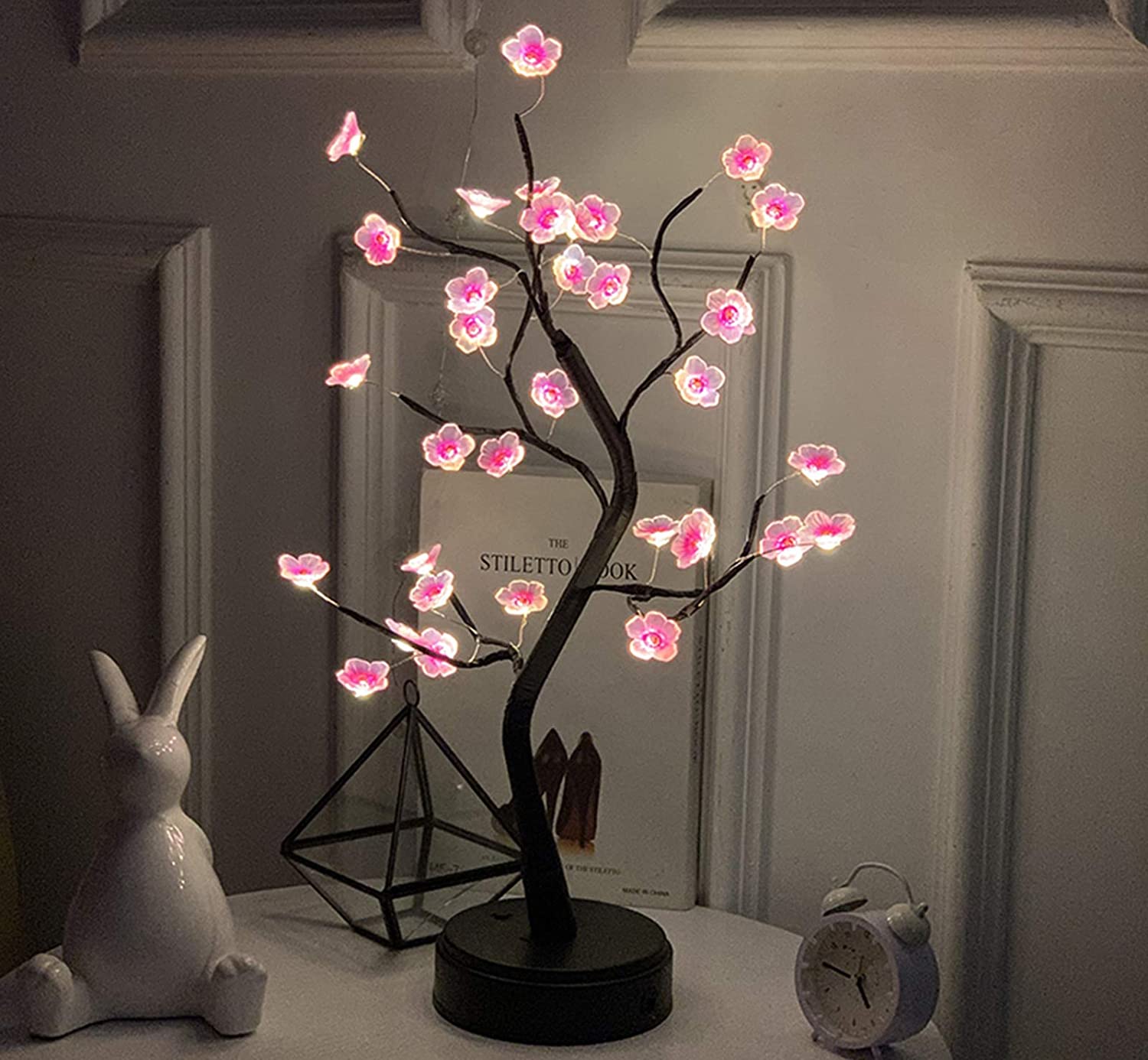Touch Switch Table Tree Night Light, Desktop Tree LED Lamp, Artificial Bonsai Cherry Blossom