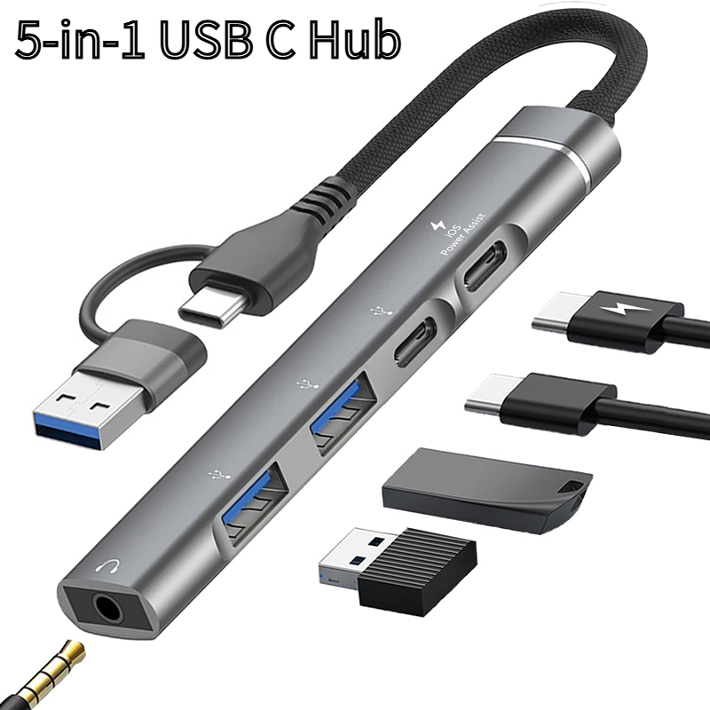 Universal Computer Docking Station Splitter, Audio Adapter OTG USB Hub to Laptop for PC Multiport Adapter