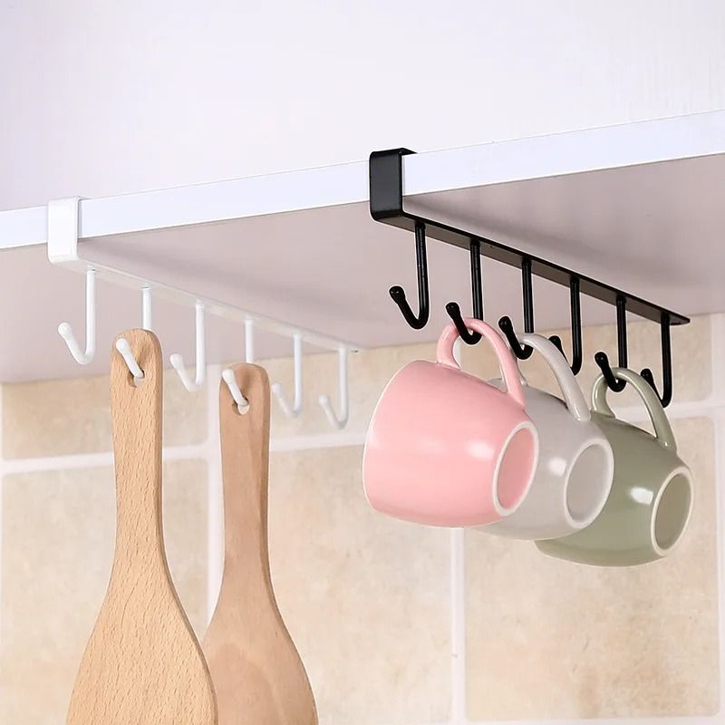 6 Hook Coffee Mug Holder Rack Under Cabinet Kitchen Cup Organizer