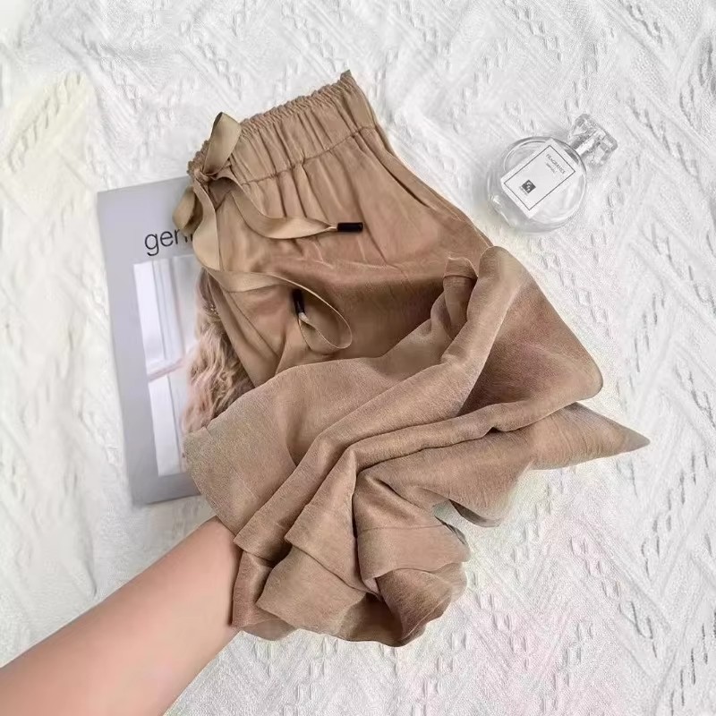 Silky Wide Leg Pants for Women, High Waist Satin Casual Trousers