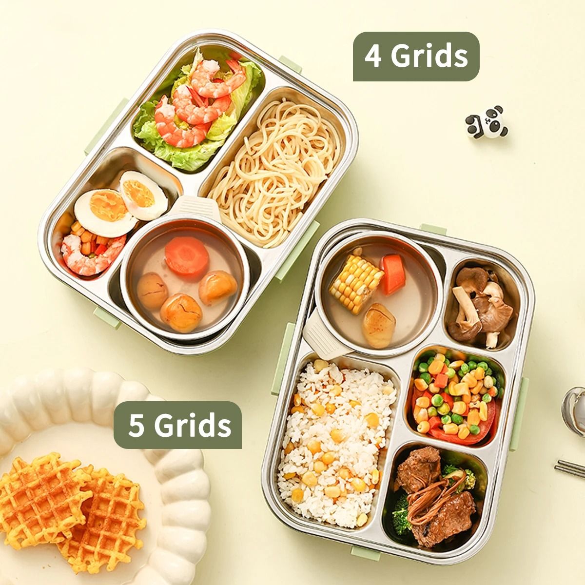 Stainless Steel Divided Lunch Container Large Capacity Bento Lunch Box Set