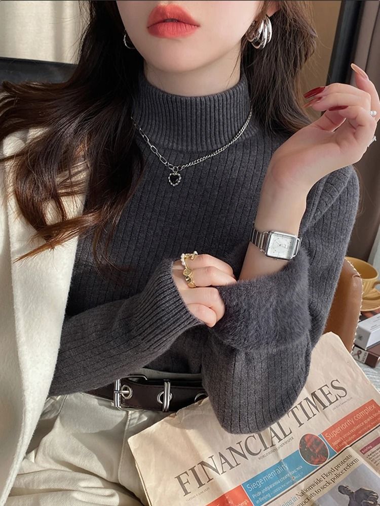 Women Thermal Turtleneck Sweater with Velvet Lining