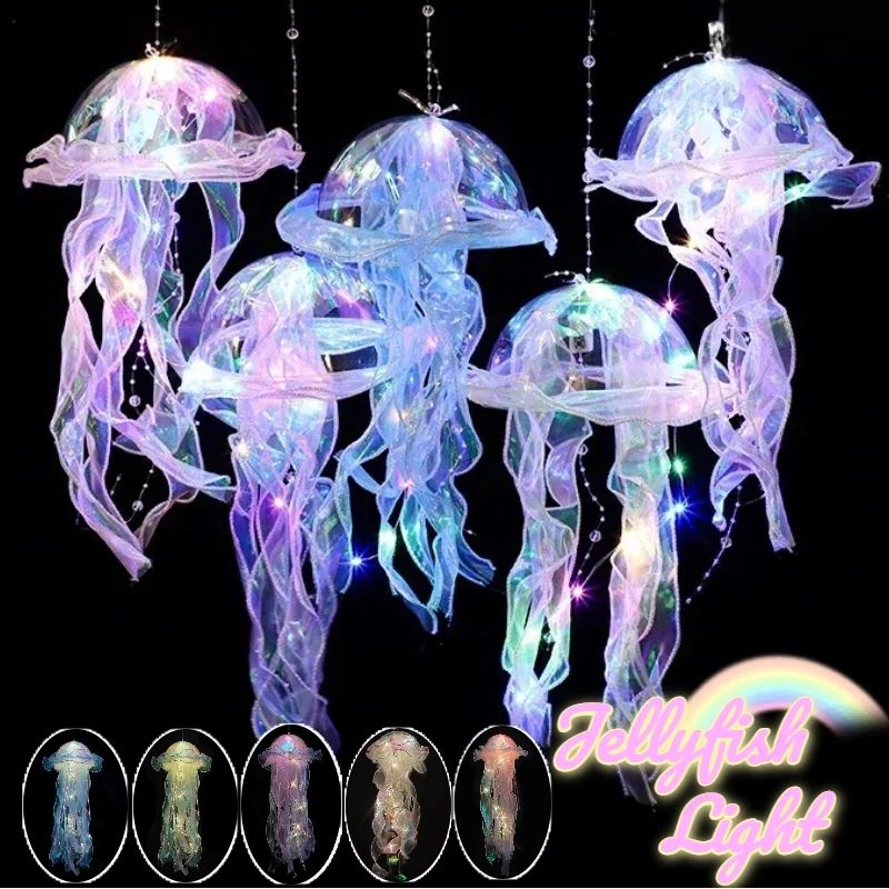Colorful Jellyfish LED Pendant Light – Gradient Hanging Night Lamp for Indoor, Garden & Festival Decor