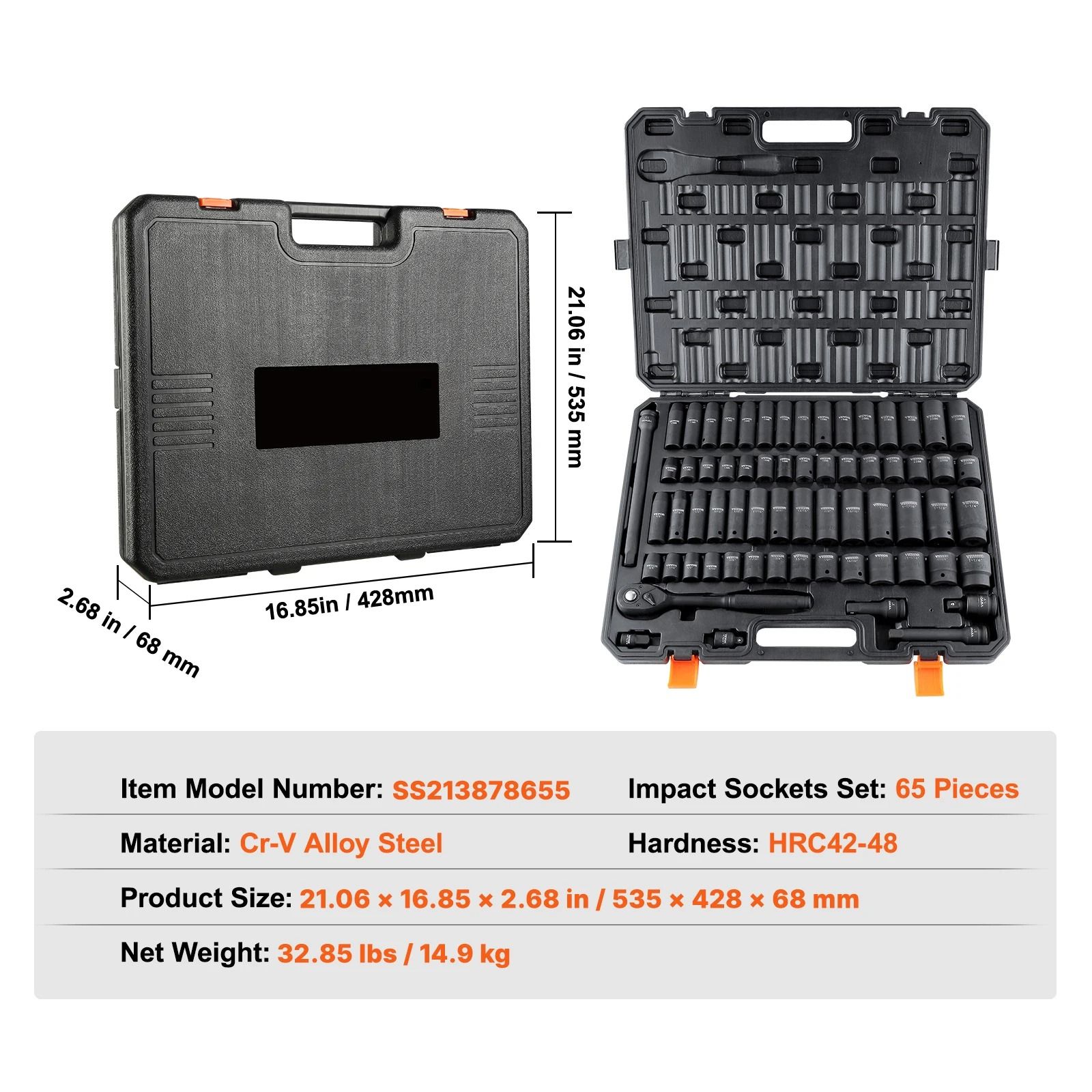 SucceBuy Impact Socket Set 1 2 Drive 6 Point Cr-V Alloy Steel for Auto Repair