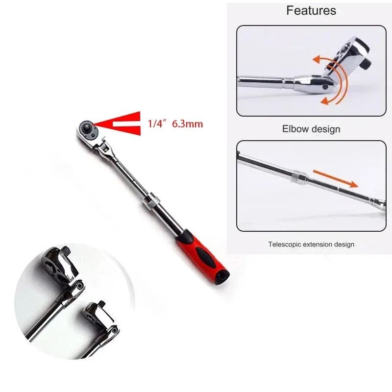 72 Tooth Carbon Steel Retractable Ratchet Wrench with Quick Release