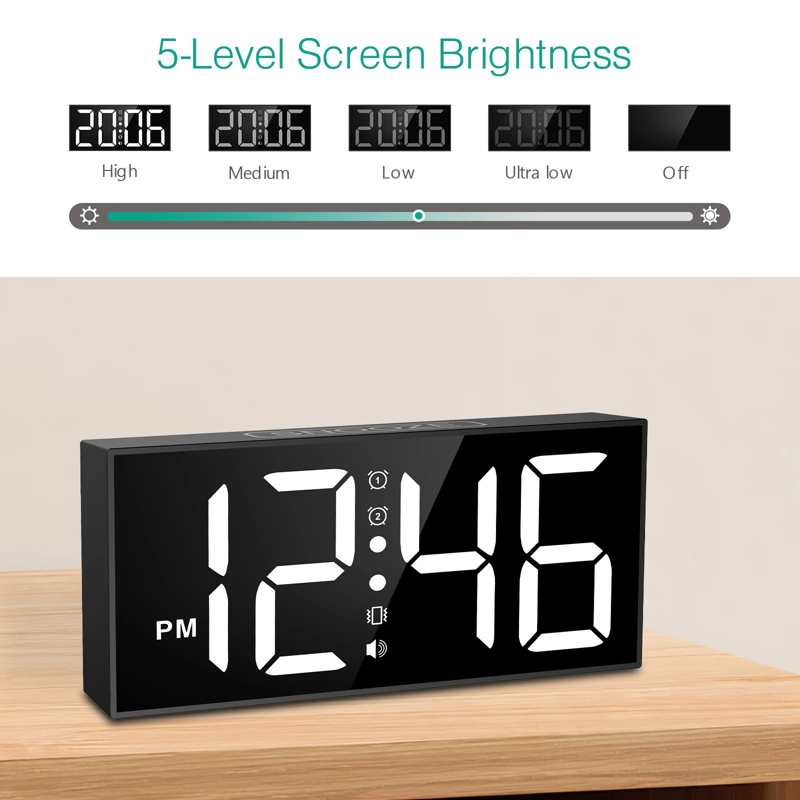 ORIA Heavy Sleeper Vibrating Alarm Clock with Bed Shaker and Large LED Display