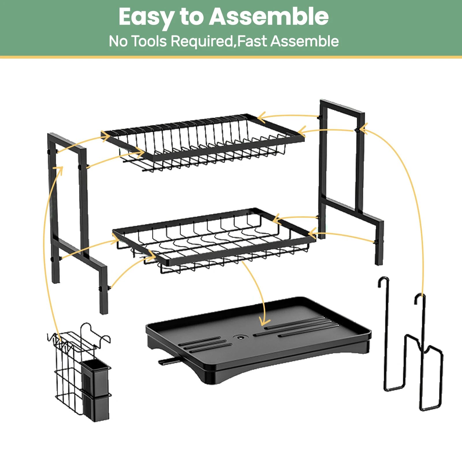 Rustproof Dish Drainer Rack, Utensils Holder & Drip Tray, Large Capacity Kitchen Drying Rack