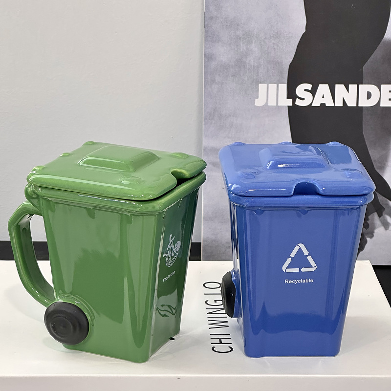 Creative Ceramic 3D Recycling Bin Mug, Trash Can Modeling Cup, Personality Funny Coffee Cup