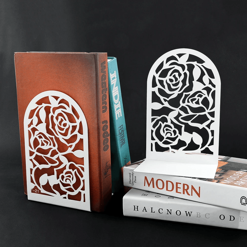 Rose Design Metal Bookends Decorative Bookends Set for Bookshelf