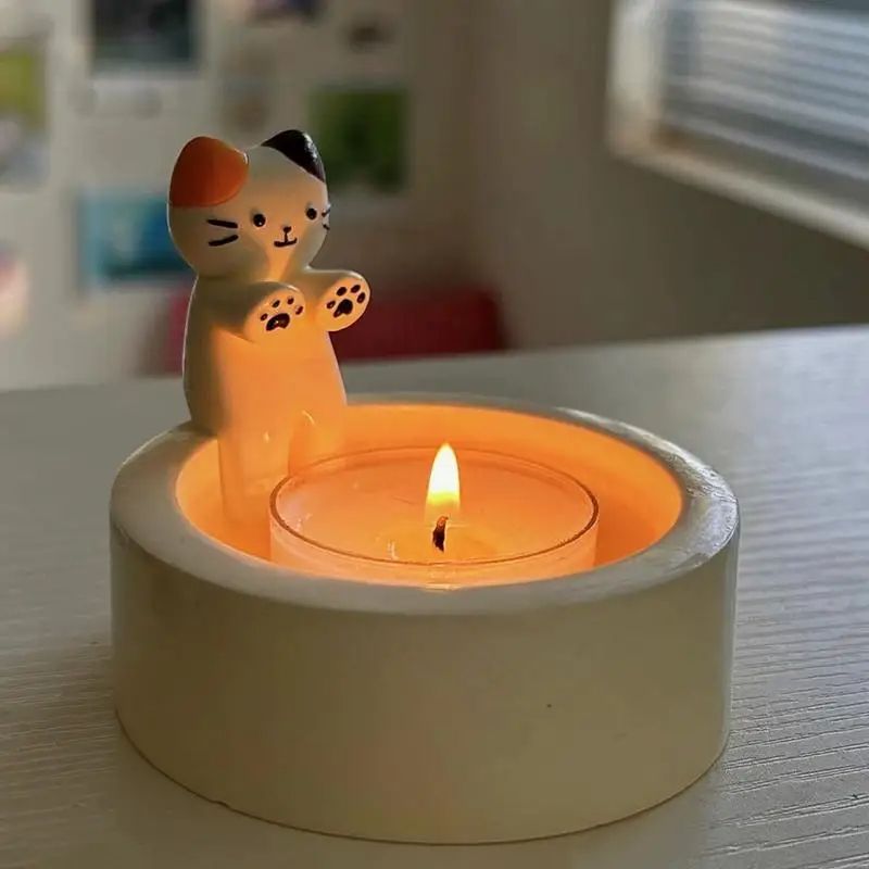 Cartoon Kitten Candle Holder, Unique Aromatherapy Light Holder for Home Decor