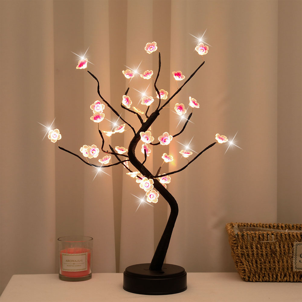 Touch Switch Table Tree Night Light, Desktop Tree LED Lamp, Artificial Bonsai Cherry Blossom