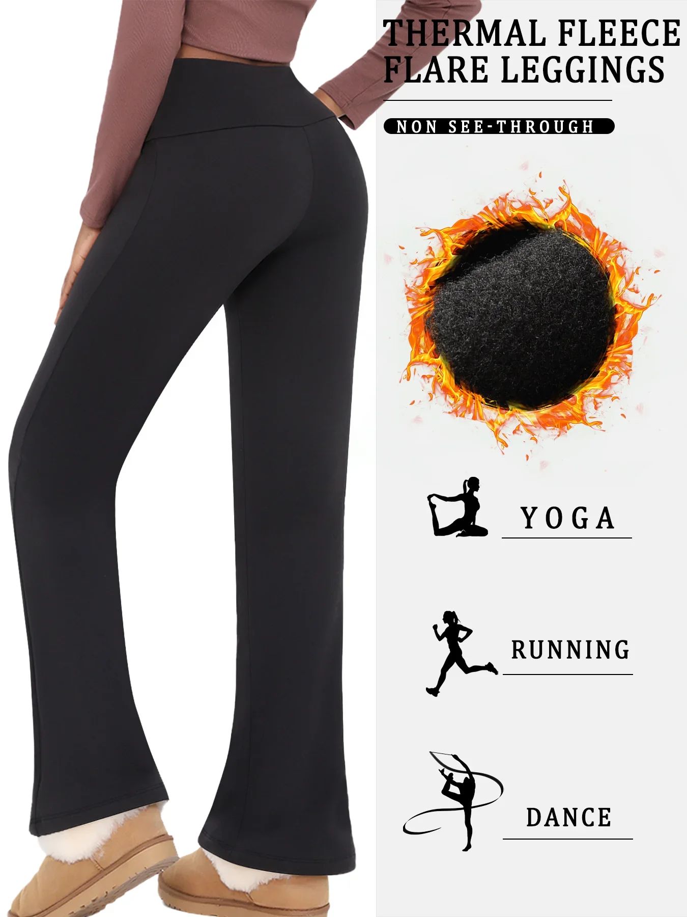 2 Pack Women's Fleece Lined Flare Leggings – High Waisted Tummy Control Bootcut Yoga & Winter Casual Pants