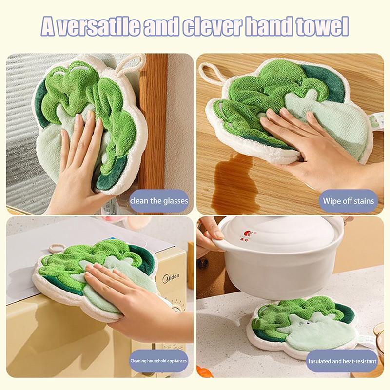 Cartoon Vegetable Hand Towel, Super Absorbent, Quick Dry Wipe Handkerchief with Hanging Loop