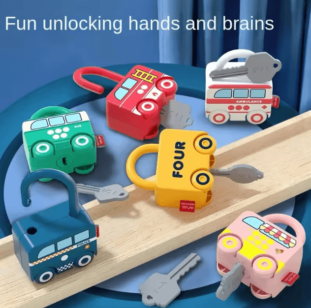 Montessori Number Lock & Key Toy Cars – Interactive Learning Puzzle for Toddlers 1–3 Years