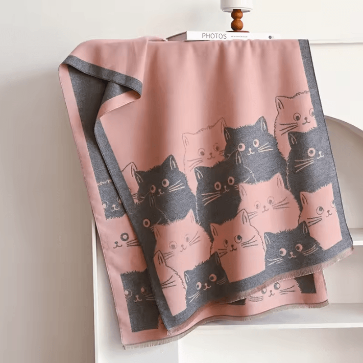 Cute Cat Jacquard Cashmere Pashmina Scarf – Thick Winter Warmth Shawl & Coldproof Blanket