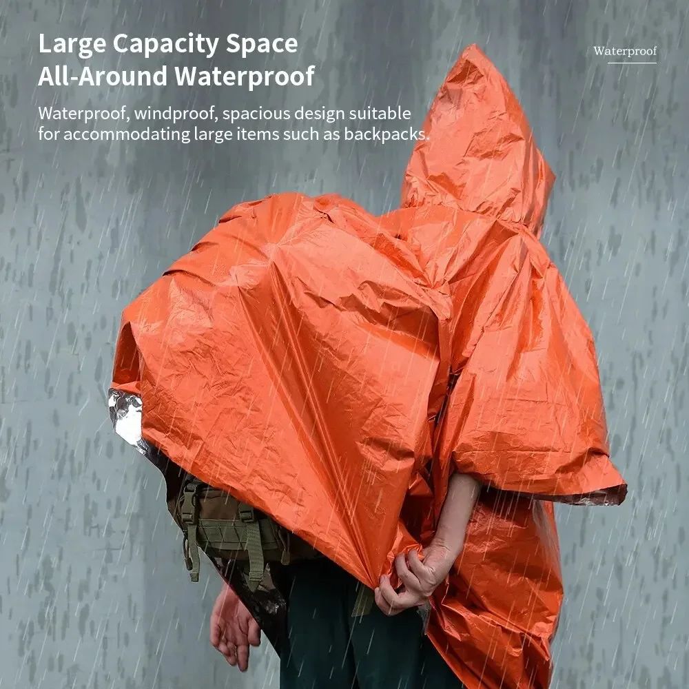 Emergency Thermal Rain Poncho Blanket - Waterproof Survival Rain Gear with Hood