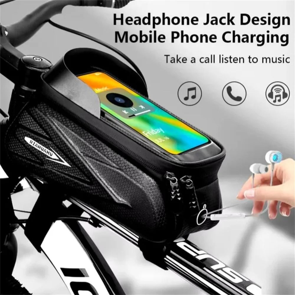 Waterproof Bicycle Phone Frame Bag Touch Screen Hard Shell Front Tube Storage