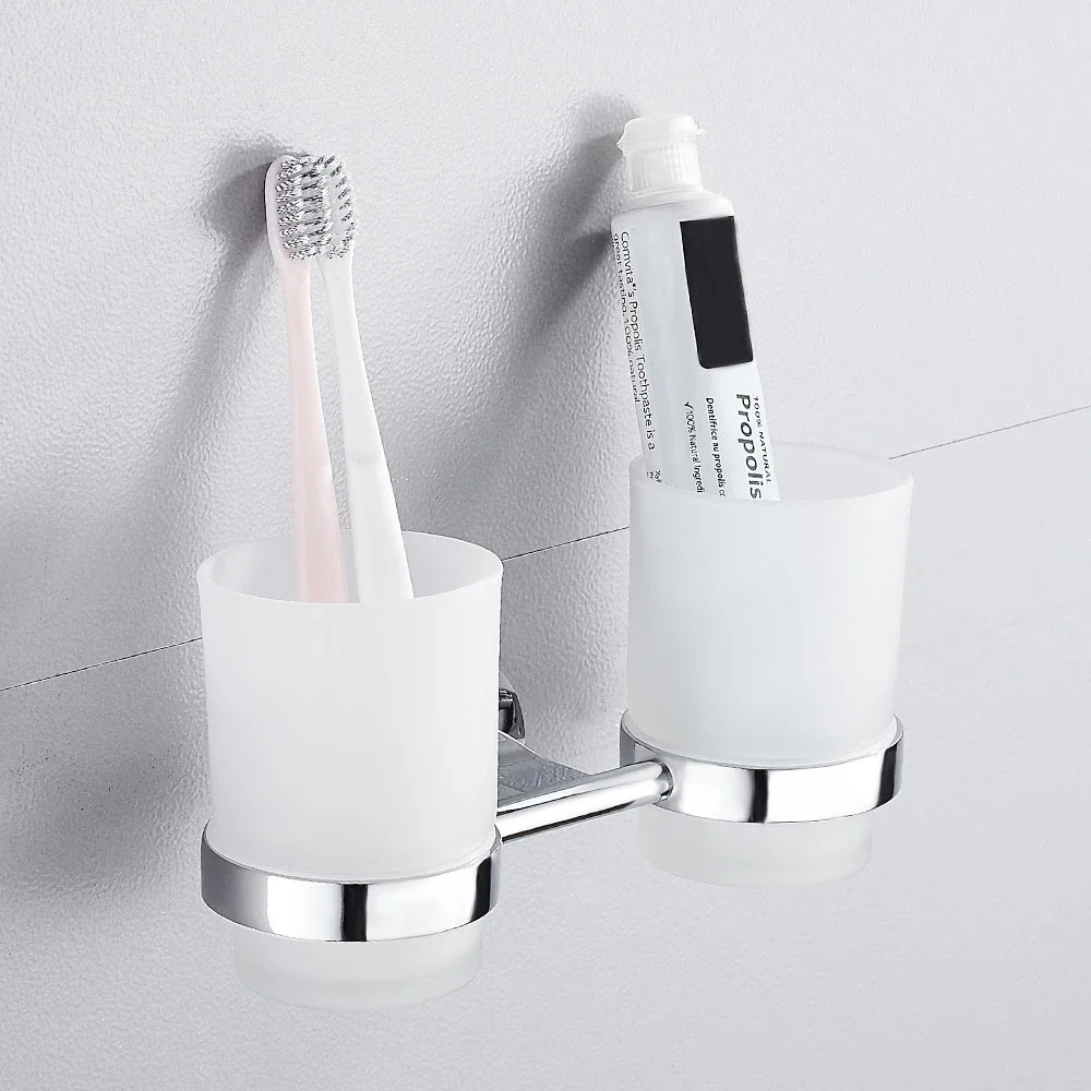 Double Tumbler Cup Holder, Tooth Brushing Cup Bathroom Supplies, Toothbrush Holder Wall Mount, Strong Anti Fall Bath