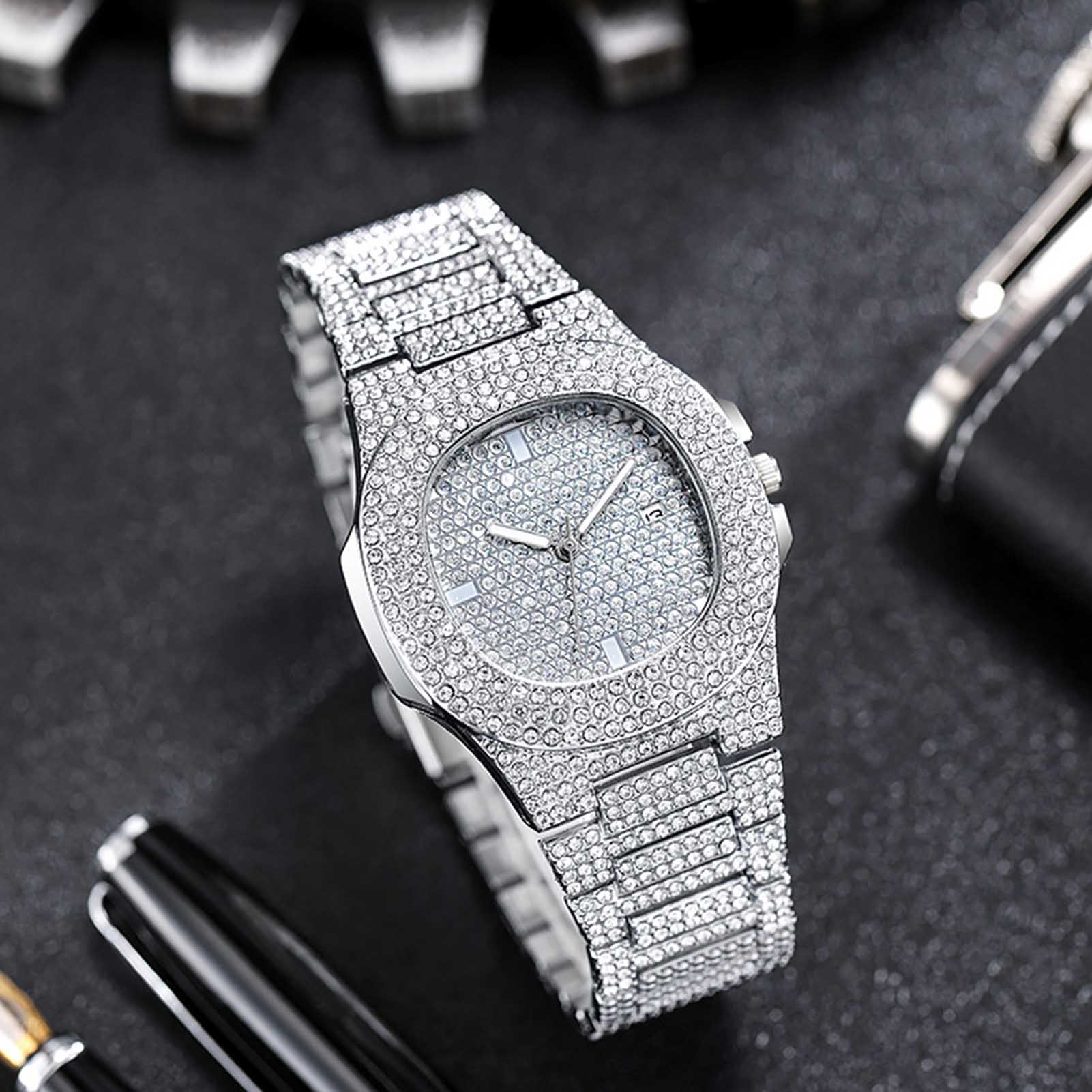 Luxurious Hiphop Full Diamond Square Quartz Watch, Rhinestone Studded Dial for Men and Women