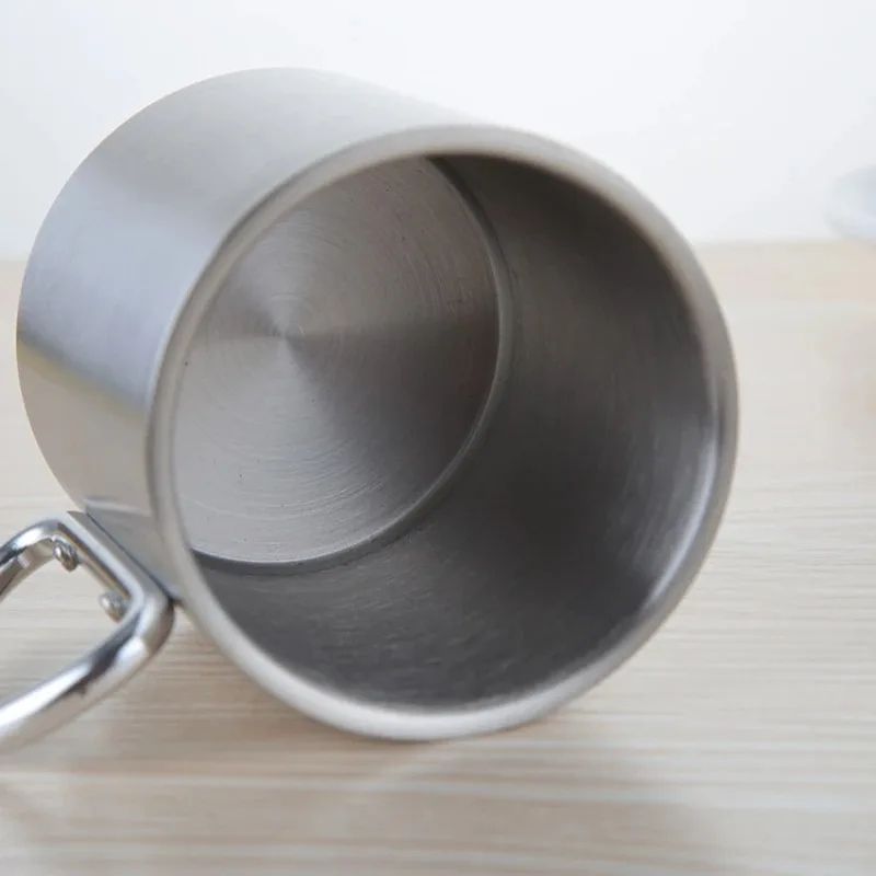 Portable Stainless Steel Camping Travel Cup with Carabiner Handle, Outdoor Hiking Water Mug for Picnic & Adventure