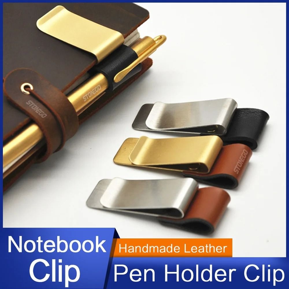 Vintage Style Leather & Brass Pen Holder Clip | Notebook & Journal Accessory
