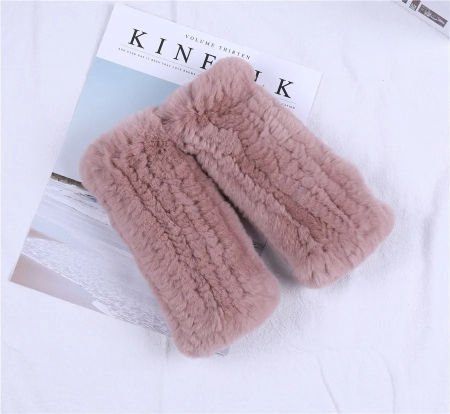 Luxury Rex Rabbit Fur Fingerless Gloves Fluffy Womens Winter Wrist Warmers