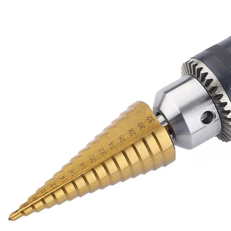 Titanium Coated HSS Step Drill Bit 4 to 32 mm and 4 to 20 mm Cone Drill Tool