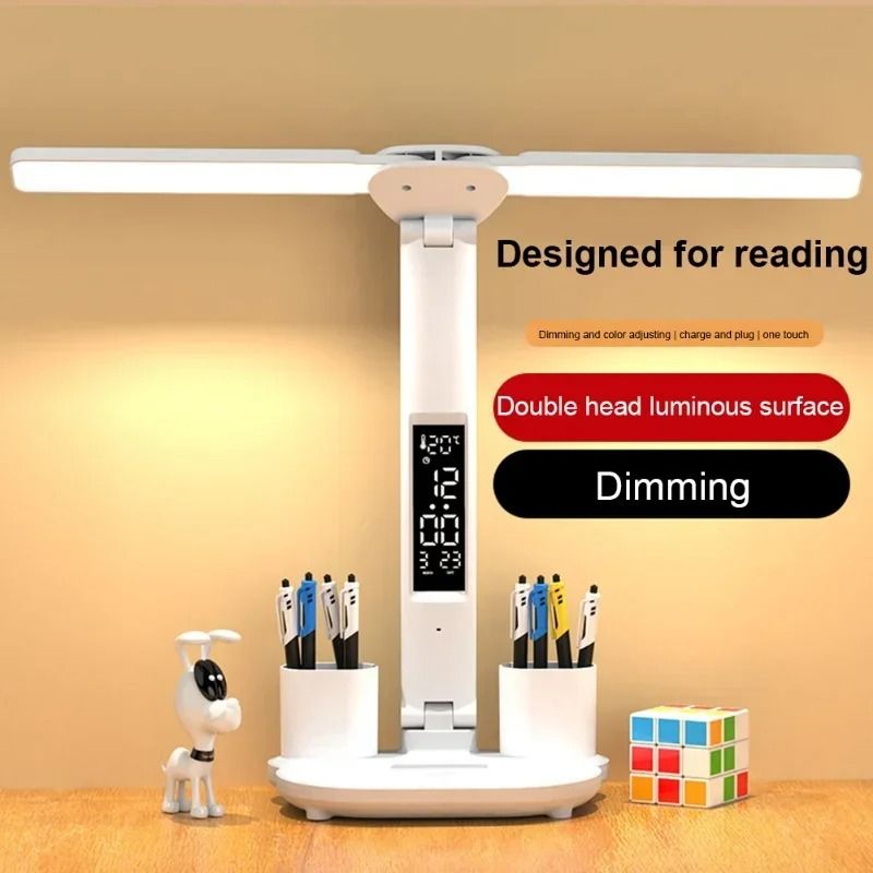 Double-Headed LED Table Lamp – Eye-Protection Reading Light with Smart Display