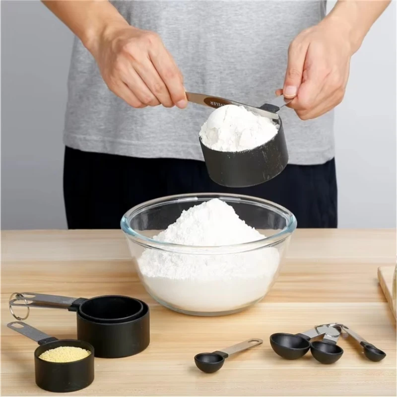 Piece Kitchen Set Stainless Steel Silicone Dual Material Measuring Cups Spoons for Accurate Cooking Baking Grain Dessert