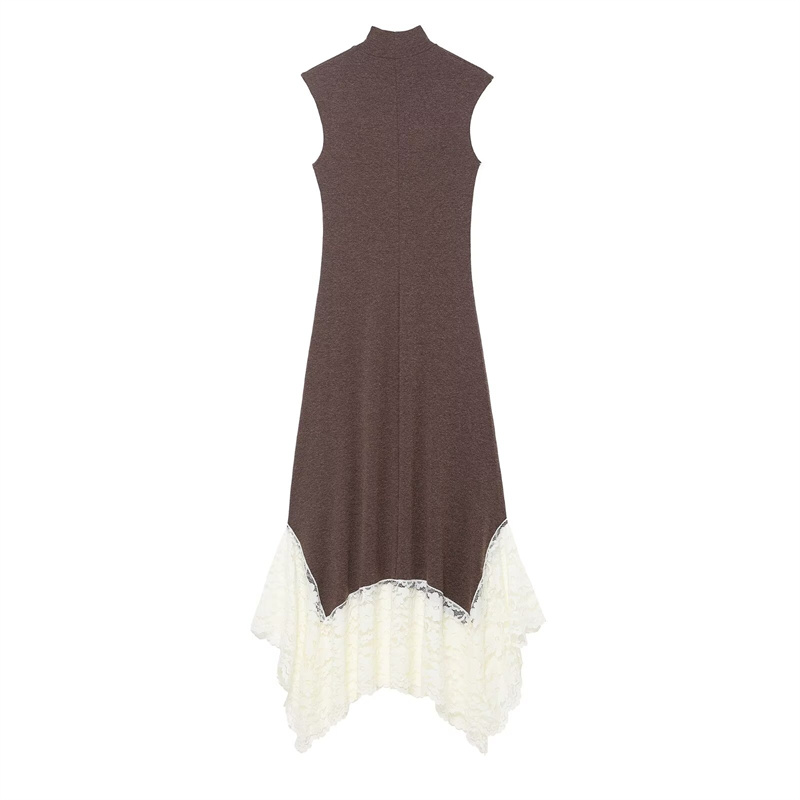 Autumn Casual Lace Blend Spliced Layered Long Dress, Fashion Party Midi Dress