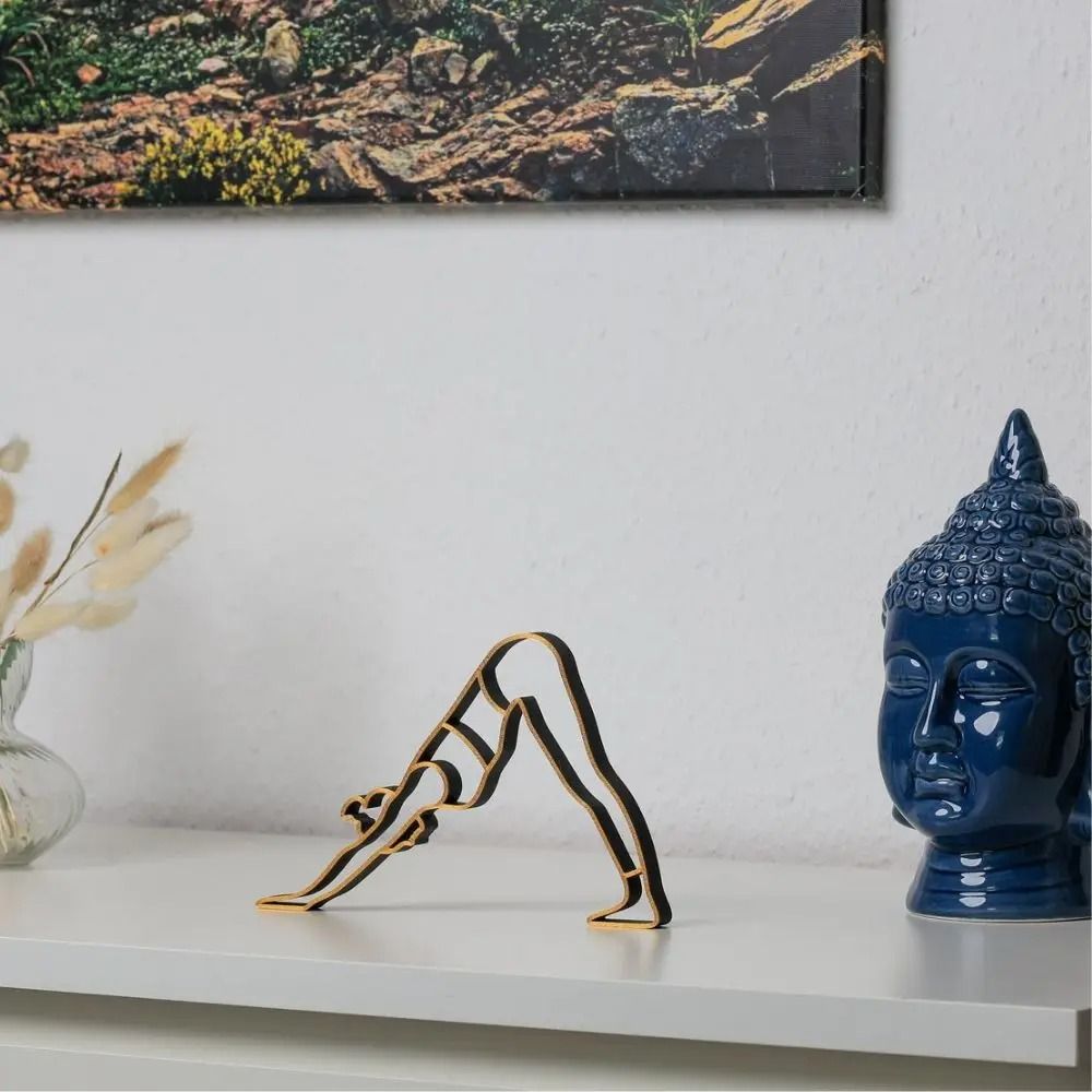 Minimalist Yoga Silhouette Sculpture | Downward Dog Metal Art for Home Studio & Wellness Decor