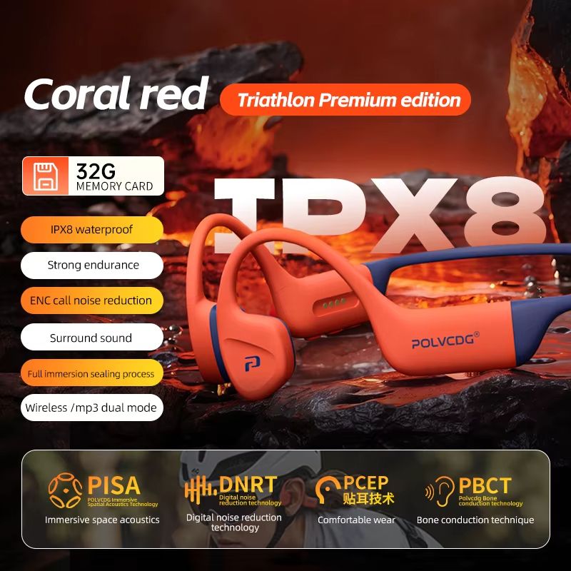 POLVCDG X16 Bone Conduction Waterproof Headphones 32GB Bluetooth 5.4