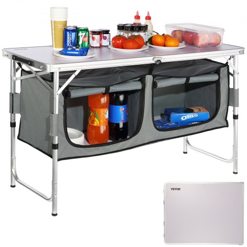 Portable Camping Kitchen Table with Storage & Heights Foldable Outdoor Cooking Station for BBQ & Travel Portable Camp