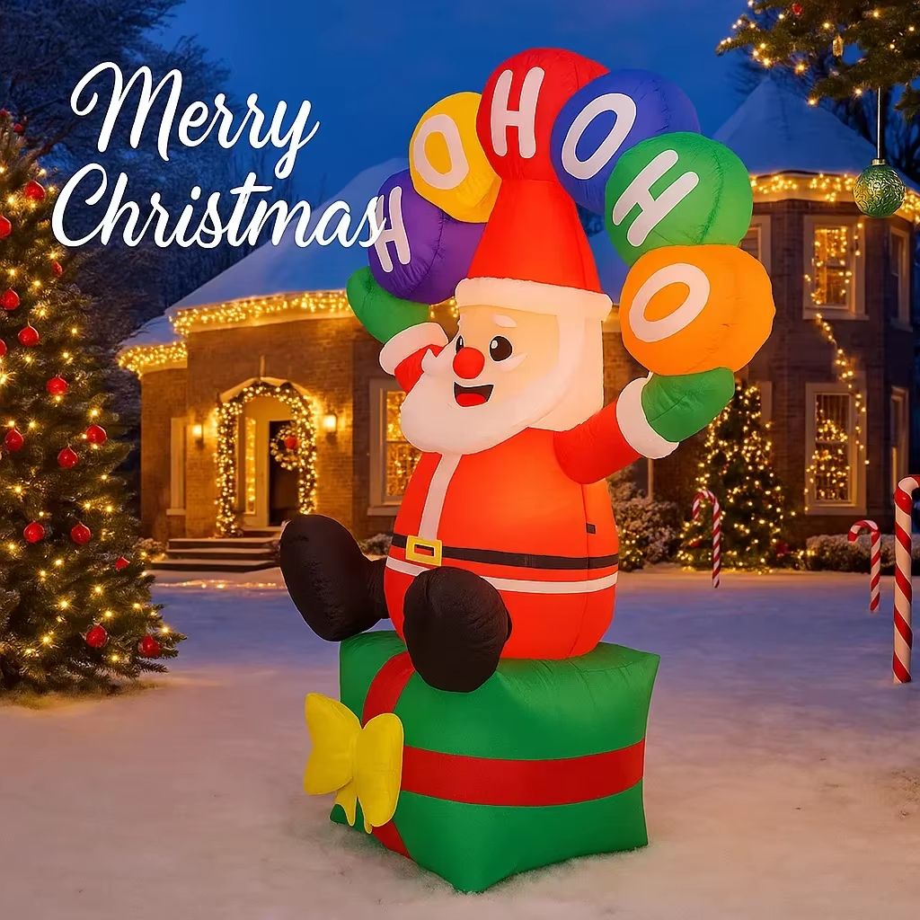 5.9FT Lighted Santa with Gift Box Inflatable for Outdoor Christmas Yard Decor