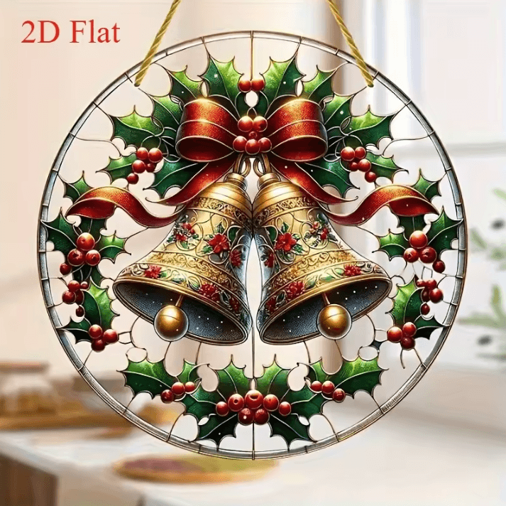 2 Piece Christmas Bell Ornaments – Acrylic Holiday Decorations 2D Flat Hanging Ornaments for Room and Christmas Decor