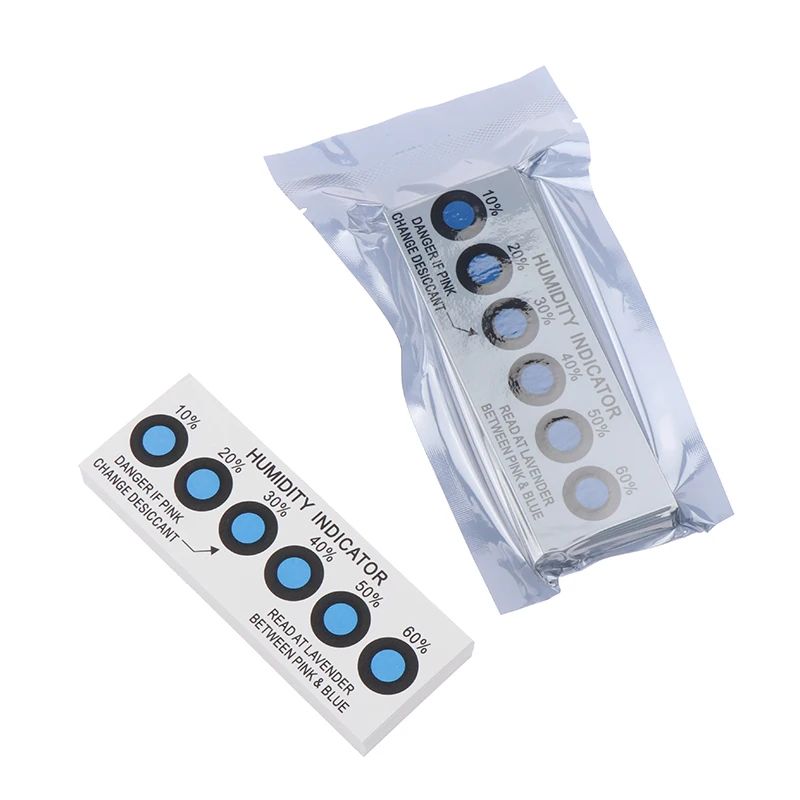 50-Pack Humidity Indicator Cards (10%–60% RH), Blue-to-Pink Moisture Indicator Card Test Paper for Sealed Storage & PacK