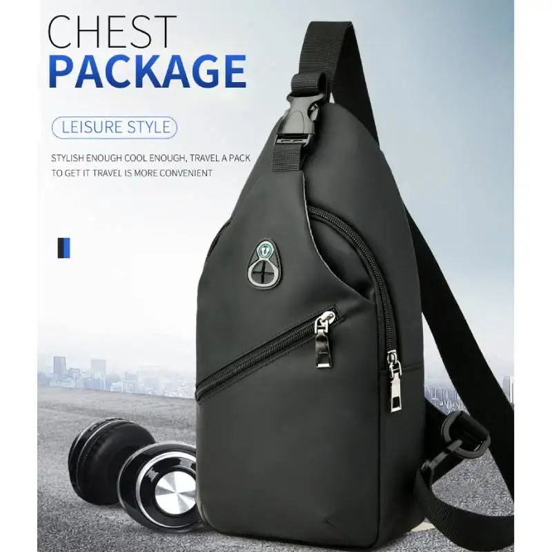 Men Fashion Crossbody Bag Trendy Chest Bag Usb Shoulder Bag Leisure Small Chest Bag Large Capacity Chest Bag