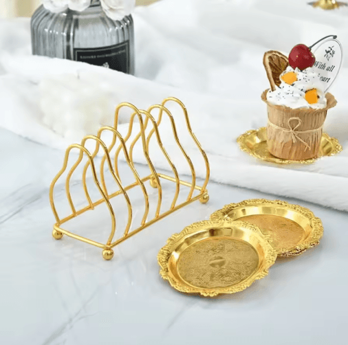 Small Gold & Silver Iron Triangular Dish Draining Shelf