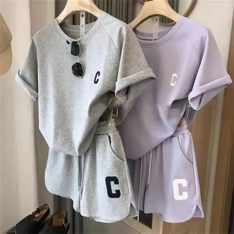 Women Summer Loose T-Shirt, Casual Shorts Sports Print Pajamas, Letter Casual Suit, Large Size, Comfortable Short Pajama