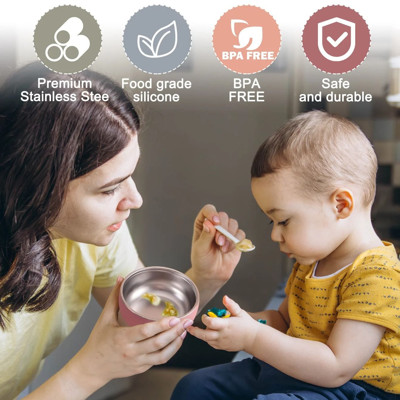 Double Layer Stainless Steel Pediatric Feeding Bowl Set