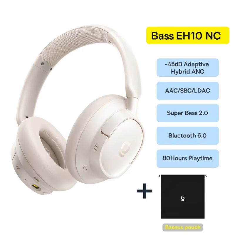Baseus Bowie H1s Bluetooth Noise Cancelling Headphones Hi-Res Wireless Over-Ear Headset with 120H Battery