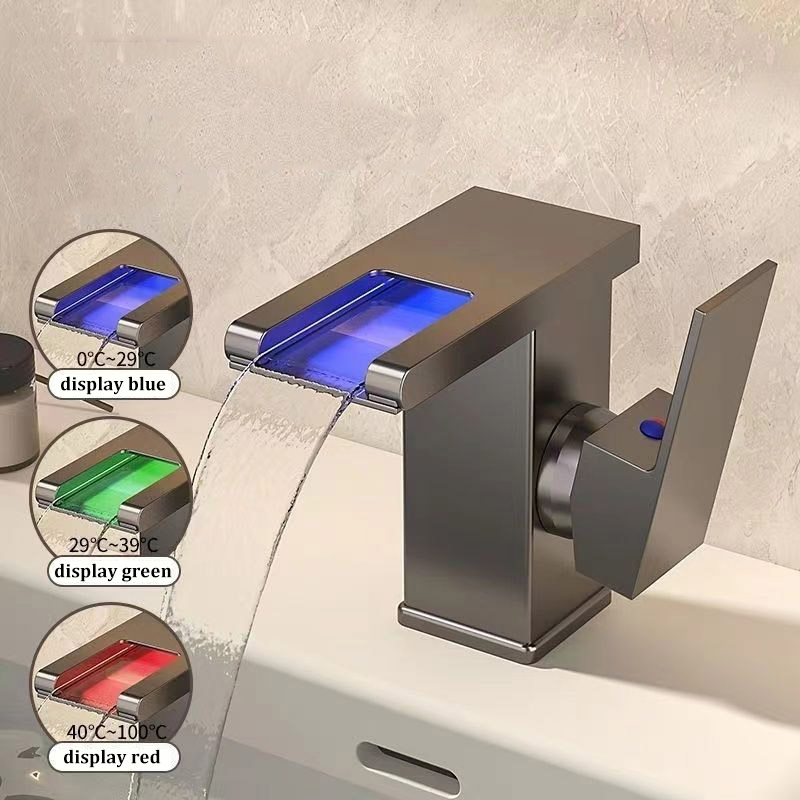 Luminous Waterfall Faucet All-copper LED Light Hot and Cold Basin Faucet
