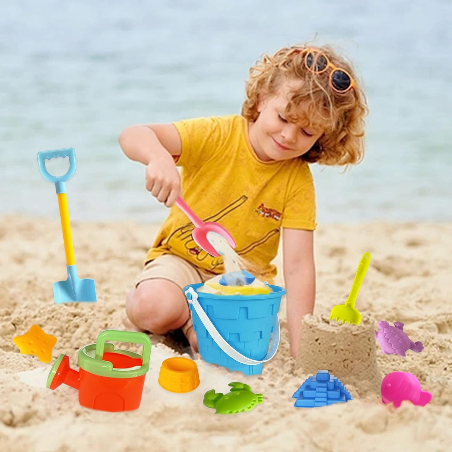 Childrens Sand Playset Beach Bucket Shovel & Sand Toy Set for Kids