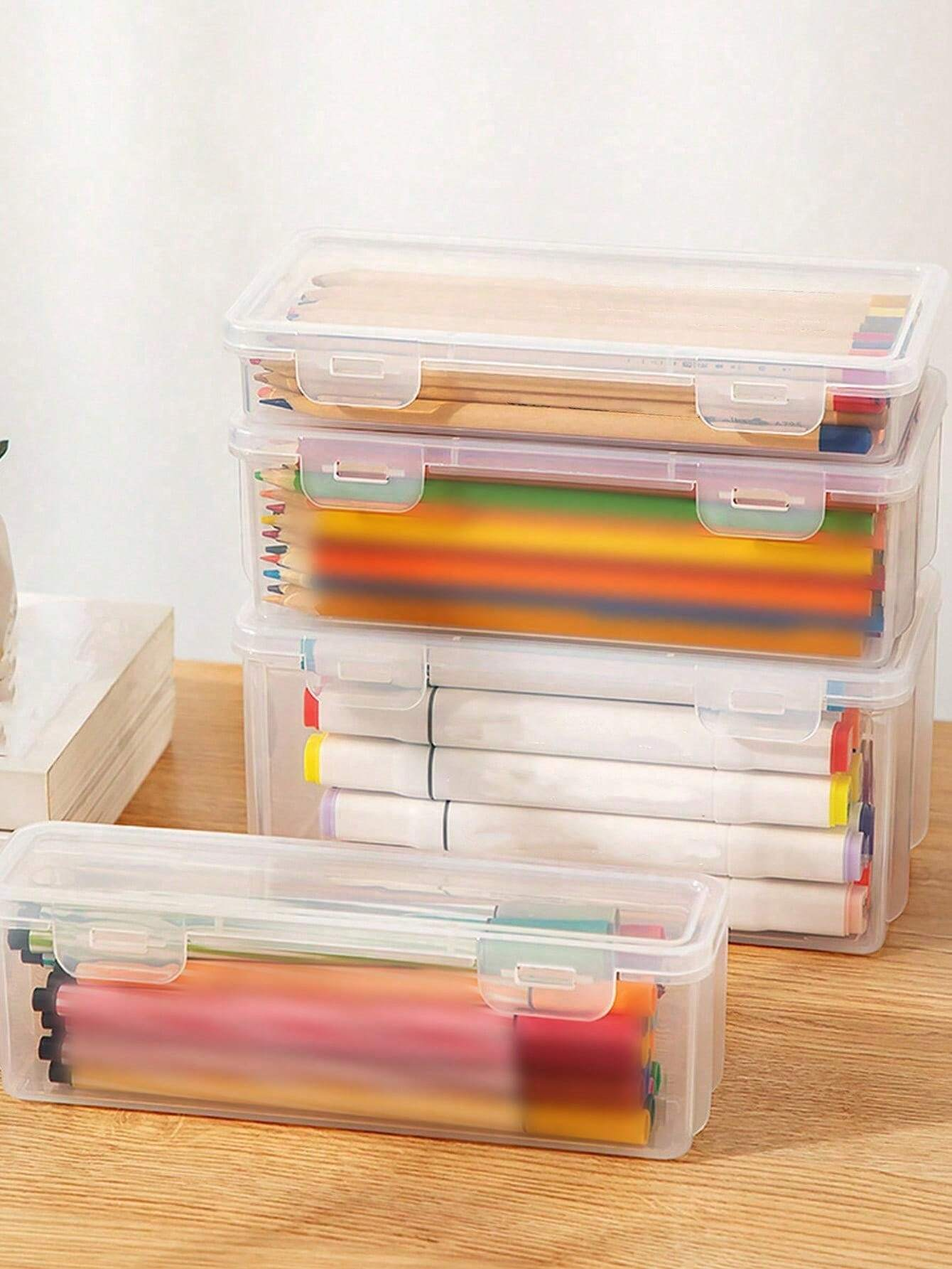 Pencil Case Box Transparent Plastic for Students Sundries Storage and Supplies Box