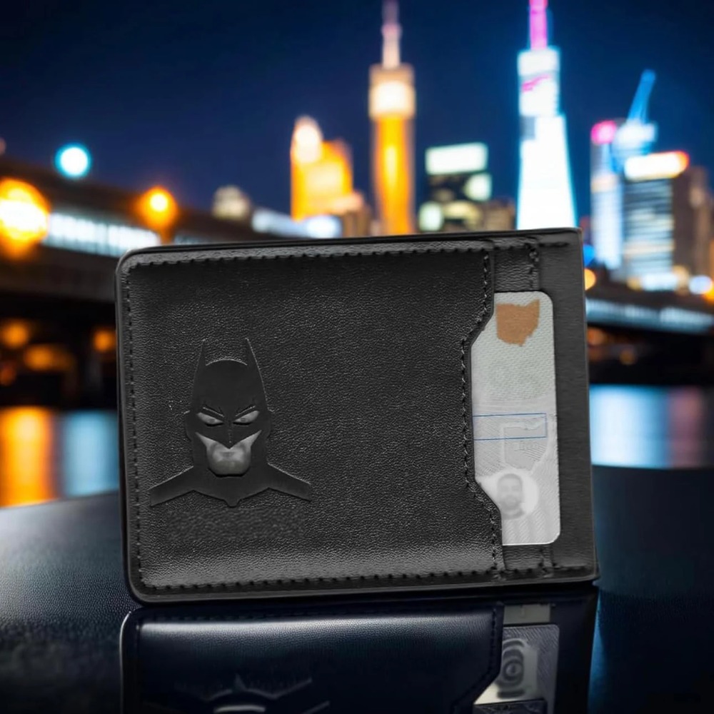 Slim Bat ID Wallet Leather Card Holder Case Wallet, Superhero Mask Gift for Dad, Son, Husband